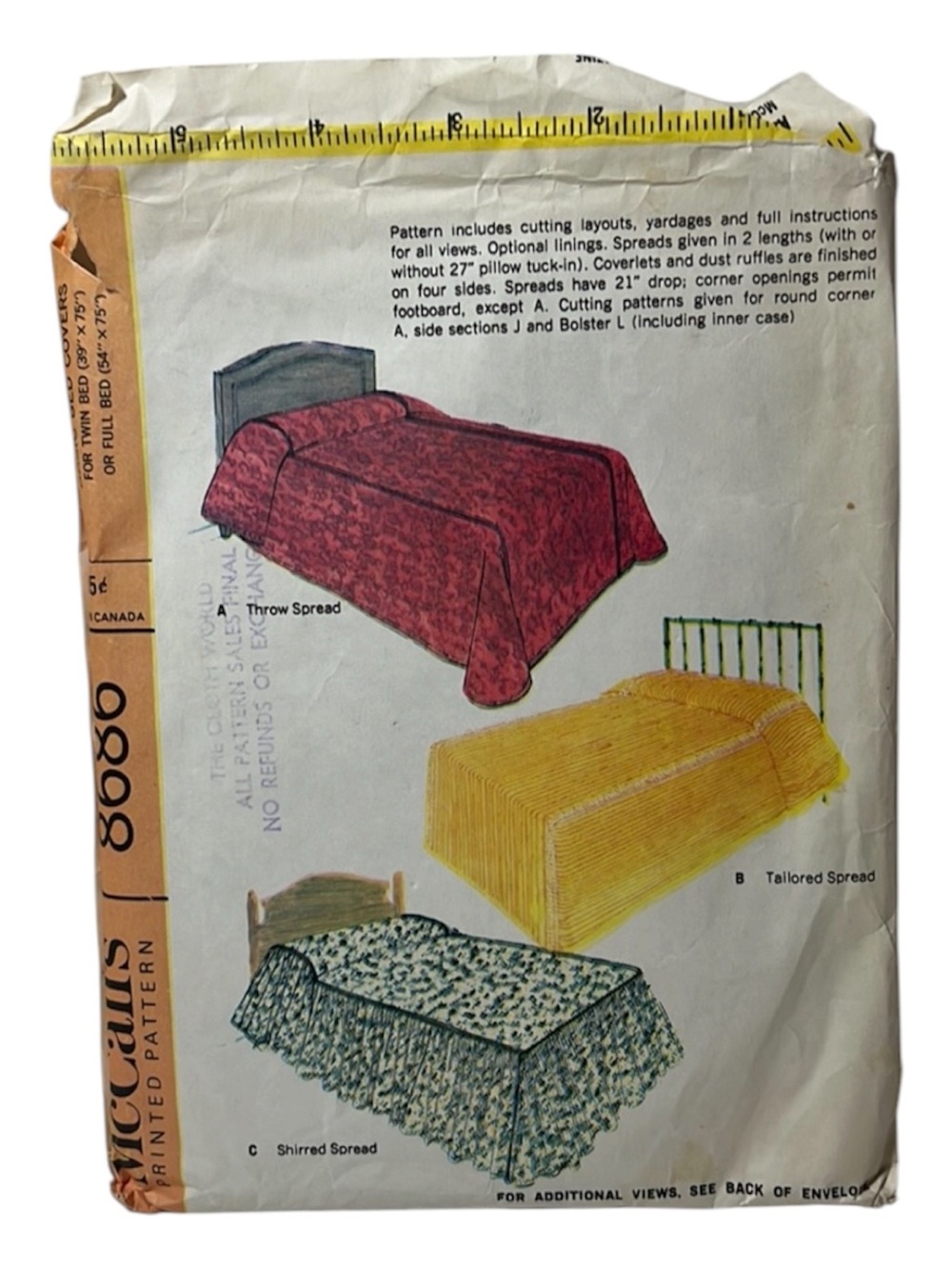 MCCall’s bed spread sewing patterns 8686 vintage 1960’s